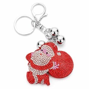 Santa Claus Rhinestone Keychain Bag Charm Bling Christmas Holiday New